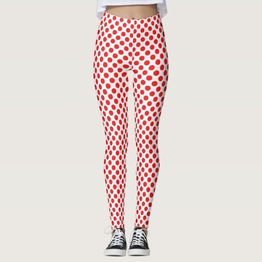 Stijlvolle rode stippen patroon op wit leggings (Voorkant)