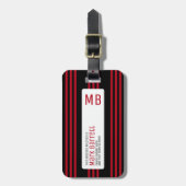 Stijlvolle rode strepen monogram (naam & initialen bagagelabel (Voorkant verticaal)