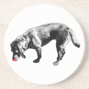 Stijlvolle rode tong labrador snuiven inkt kunst zandsteen onderzetter