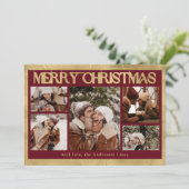 Stijlvolle rode typografie Fotocollage Kerstmis Feestdagenkaart (Staand voorkant)