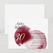 Stijlvolle rode wijn Moderne Herfst 30 verjaardag Uitnodiging Briefkaart (Voorkant / Achterkant)