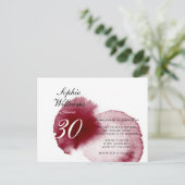 Stijlvolle rode wijn Moderne Herfst 30 verjaardag Uitnodiging Briefkaart (Staand voorkant)