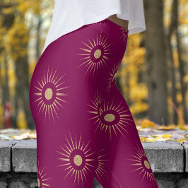 Stijlvolle rode wijn zon burst patroon leggings