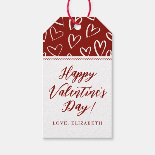 Stijlvolle rode witte harten Happy Valentines Day Cadeaulabel (Voorkant)