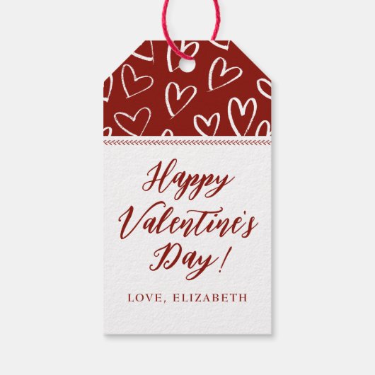 Stijlvolle rode witte harten Happy Valentines Day Cadeaulabel (Achterkant)