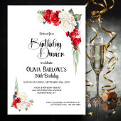 Stijlvolle rode witte roos Bloemen Verjaardagsdine Kaart