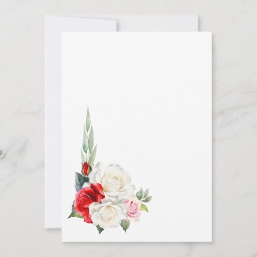 Stijlvolle rode witte roos bloemenboog bruiloft kaart (Achterkant)