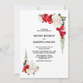 Stijlvolle rode witte roos bloemenbruiloft kaart (Voorkant)