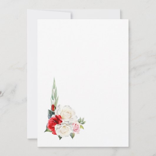 Stijlvolle rode witte roos bloemenbruiloft kaart (Achterkant)