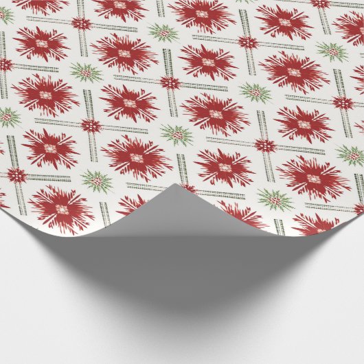 Stijlvolle rode witte sneeuwvlok kerstvakantie cadeaupapier (Hoek)