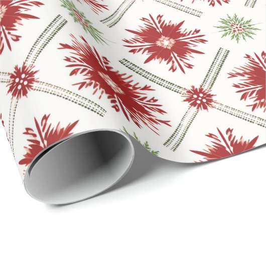 Stijlvolle rode witte sneeuwvlok kerstvakantie cadeaupapier (Rol Hoek)