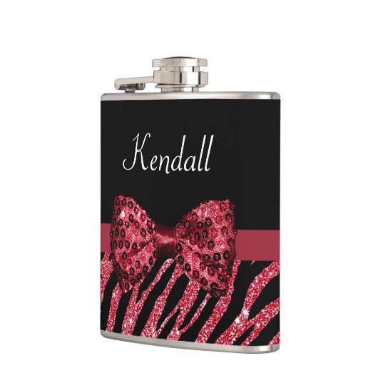 Stijlvolle rode zebra print FAUX Glitz Bow met naa Heupfles (Links)