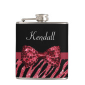 Stijlvolle rode zebra print FAUX Glitz Bow met naa Heupfles (Voorkant)