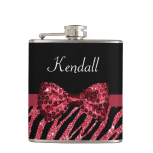 Stijlvolle rode zebra print FAUX Glitz Bow met naa Heupfles