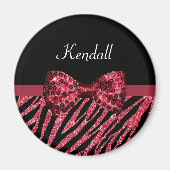 Stijlvolle rode zebra print FAUX Glitz Bow met naa Magneet (Voorkant)