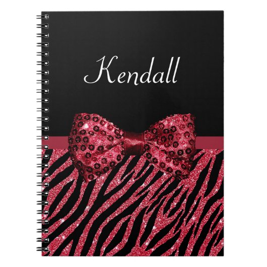 Stijlvolle rode zebra print FAUX Glitz Bow met naa Notitieboek (Voorkant)