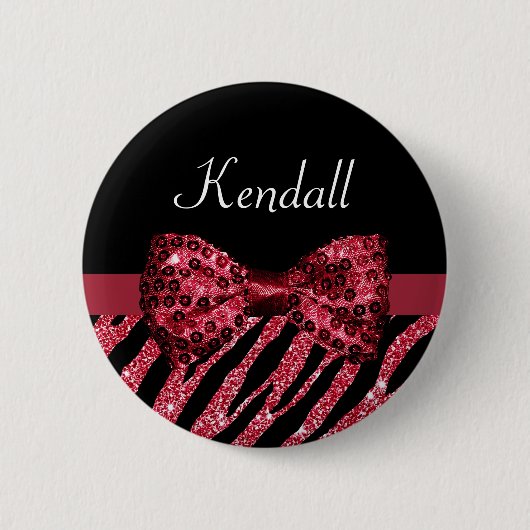 Stijlvolle rode zebra print FAUX Glitz Bow met naa Ronde Button 5,7 Cm (Voorkant)