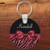 Stijlvolle rode zebra print FAUX Glitz Bow met naa Sleutelhanger (Voorkant)