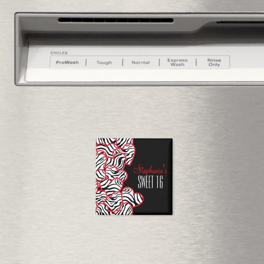 Stijlvolle Rode Zoete 16 Zebra Hart Ontwerp Naam Magneet (Insitu (Vaatwasser))