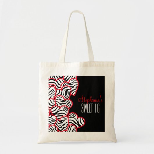 Stijlvolle rode zoete 16 zebra-hartontwerp naam tote bag (Voorkant)