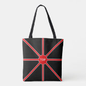 Stijlvolle rode zonnestralen op zwart tote bag (Achterkant)
