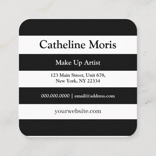 Stijlvolle rode, zwart witte strepen make-up vierkante visitekaartje (Achterkant)