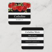 Stijlvolle rode, zwart witte strepen make-up vierkante visitekaartje (Voorkant / Achterkant)