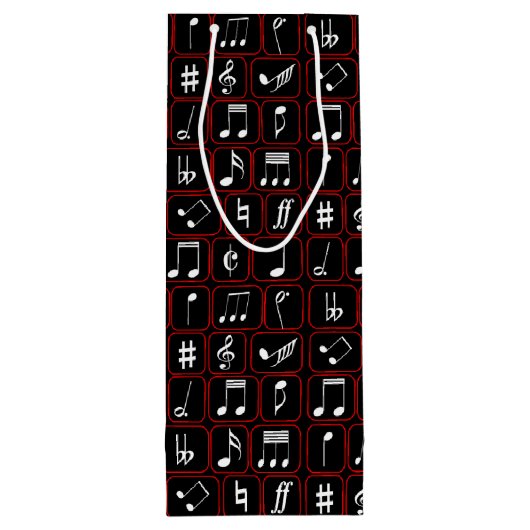 Stijlvolle rode zwarte en witte geometrische Muzie Wijn Cadeautas (Achterkant)