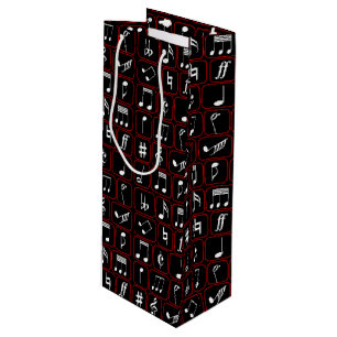 Stijlvolle rode zwarte en witte geometrische Muzie Wijn Cadeautas