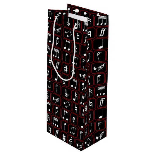 Stijlvolle rode zwarte en witte geometrische Muzie Wijn Cadeautas (Voorkant Gekanteld)