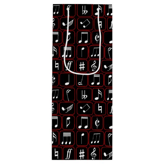 Stijlvolle rode zwarte en witte geometrische Muzie Wijn Cadeautas (Voorkant)