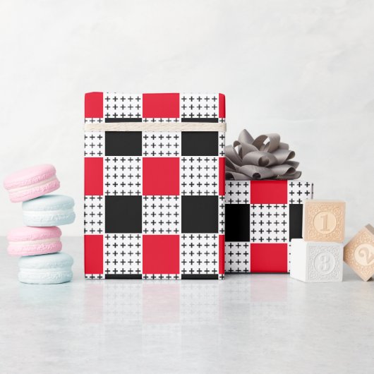 Stijlvolle rode & zwarte moderne geruite cadeaupapier (Baby Shower)