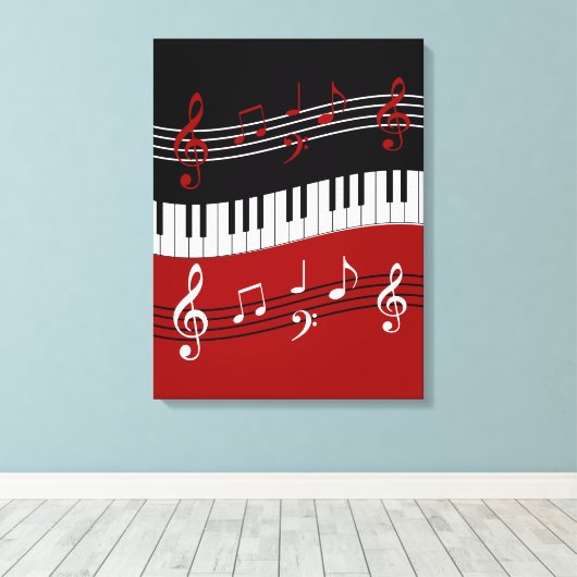 Stijlvolle rode zwarte witte pianotoetsen en notit canvas afdruk (Insitu (Houten vloer))