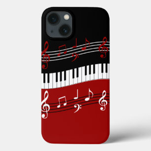 Stijlvolle rode zwarte witte pianotoetsen en notit iPhone 13 hoesje