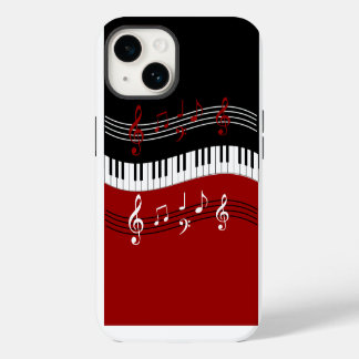 Stijlvolle rode zwarte witte pianotoetsen en notit iPhone 14 hoesje