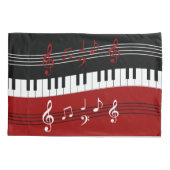 Stijlvolle rode zwarte witte pianotoetsen en notit kussensloop (Achterkant-Links)