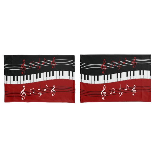 Stijlvolle rode zwarte witte pianotoetsen en notit kussensloop (Voorkant-Set)