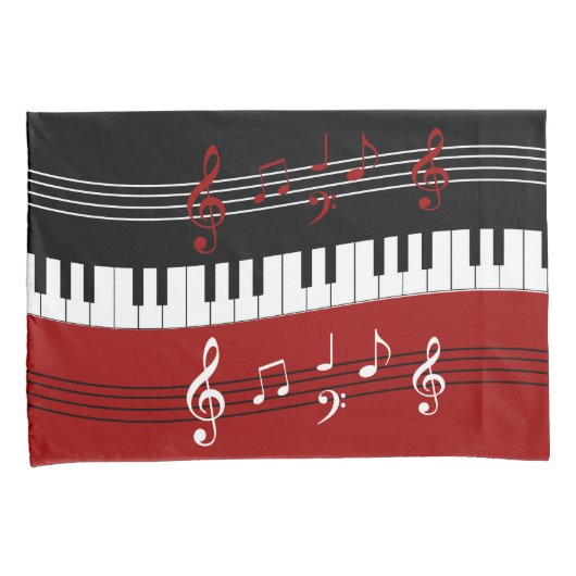 Stijlvolle rode zwarte witte pianotoetsen en notit kussensloop (Voorkant-Rechts)