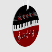 Stijlvolle rode zwarte witte pianotoetsen en notit ornament (voorkant)