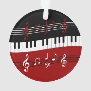 Stijlvolle rode zwarte witte pianotoetsen en notit ornament