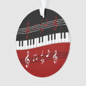 Stijlvolle rode zwarte witte pianotoetsen en notit ornament (voorkant)