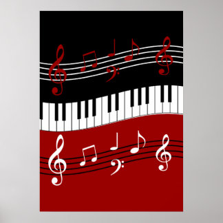 Stijlvolle rode zwarte witte pianotoetsen en notit poster