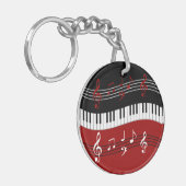 Stijlvolle rode zwarte witte pianotoetsen en notit sleutelhanger (Voorkant Links)