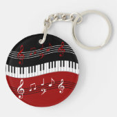 Stijlvolle rode zwarte witte pianotoetsen en notit sleutelhanger (Achterkant)