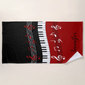 Stijlvolle rode zwarte witte pianotoetsen en notit strandlaken (Voorkant)