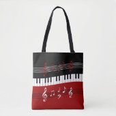 Stijlvolle rode zwarte witte pianotoetsen en notit tote bag (Voorkant)