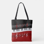 Stijlvolle rode zwarte witte pianotoetsen en notit tote bag (Achterkant)