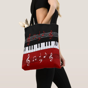 Stijlvolle rode zwarte witte pianotoetsen en notit tote bag
