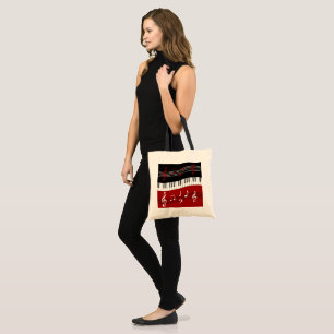 Stijlvolle rode zwarte witte pianotoetsen en notit tote bag