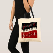 Stijlvolle rode zwarte witte pianotoetsen en notit tote bag (Voorkant (product))